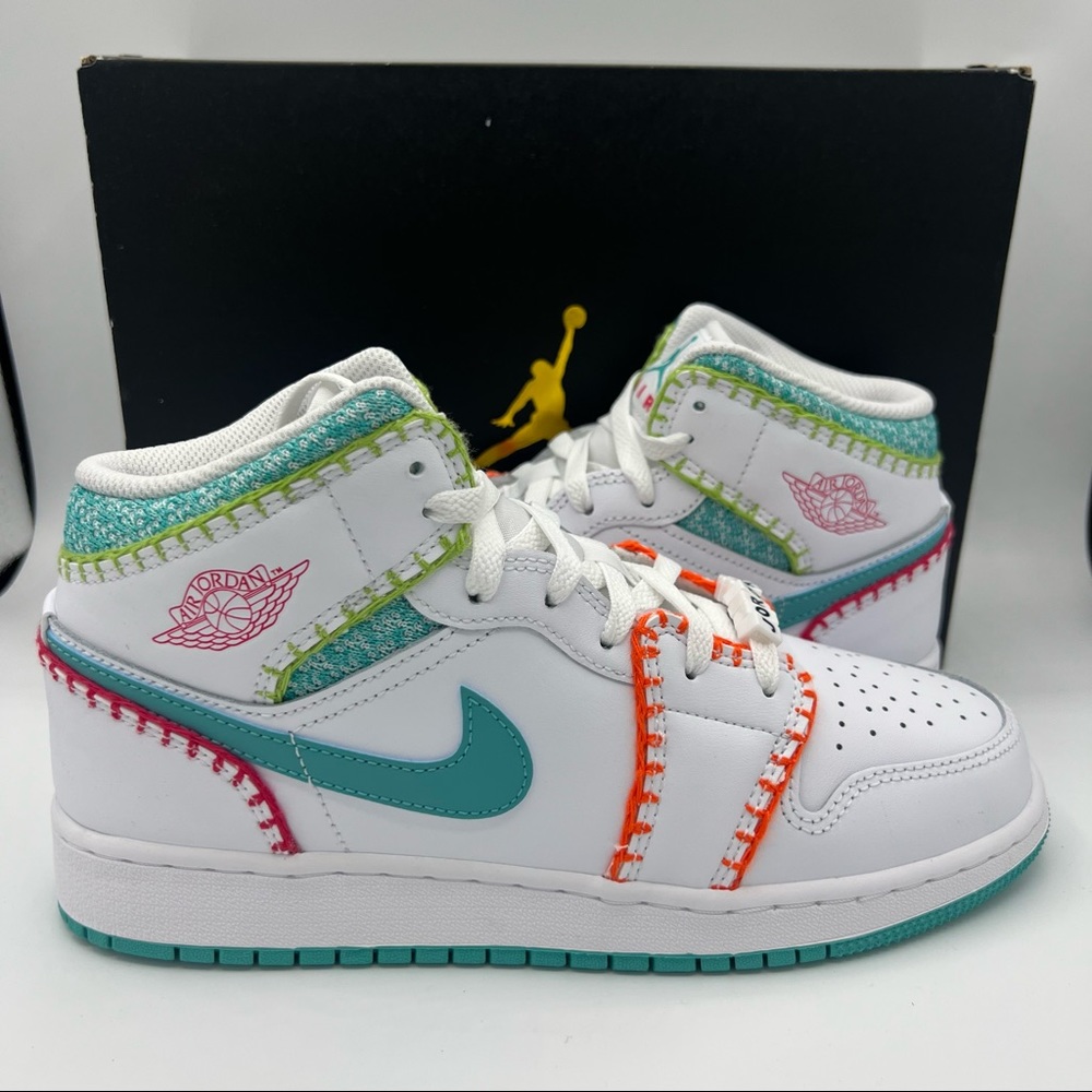 NWB Air Jordan 1 Mid SE GS Multi Knit Sneakers